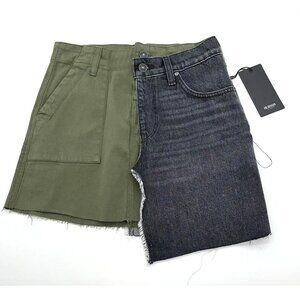 HUDSON Jeans Skirt Women's 25 Split Colorblock Green Black Mini Skirt $225 New